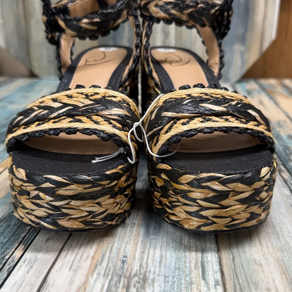 ⭐️Sam Edelman Iliana platform sandals woven raffia design chunky block heel sz 6